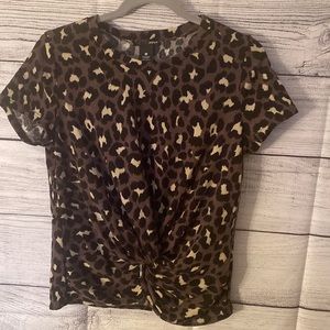 AQUA medium eggplant leopard tie front knot sweater